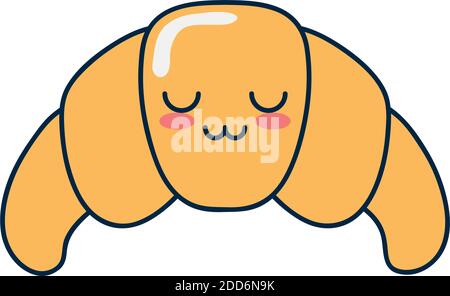 kawaii croissant icon over white background, flat style, vector illustration Stock Vector