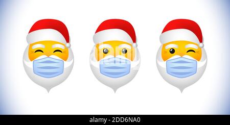 Santa Claus Xmas banner. Winter white background, bright character faces speaking ho-ho-ho. Decorative icon. Isolated abstract graphic design template Stock Vector