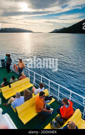 Photo of ferry crossing from Croatia mainland to Korcula Town, Korcula Island, Croatia Stock Photo