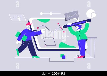 A guy and a girl draw on a graphics tablet Stock Vector