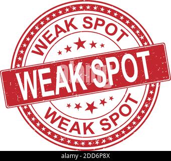 WEAK SPOT seal stamp. Red vector rounded grunge watermark with Weak title. Vector combination in flat style. Stock Vector