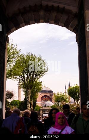 Hagia Sophia seen from Blue Mosque, Sultanahmet Square, Istanbul, Turkey, Eastern Europe Stock Photo