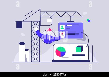 Concept, the guy is building a project Stock Vector