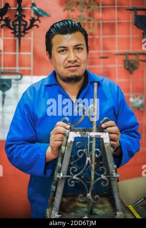 Artisan portrait at La Ronda, a famous street in the Historic Centre of the Old City of Quito, Ecuador, South America Stock Photo
