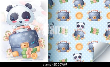 Panda with money - seamless pattern. Vector eps 10 Stock Vector