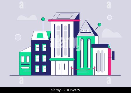 A row of modern buildings standing together Stock Vector