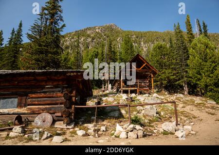 WA18498-00...WASHINGTON - Old buildings that were part of the Tungsten Mine in what is now the Pasayten Wilderness area in the Okanogan Nat'l Forest. Stock Photo