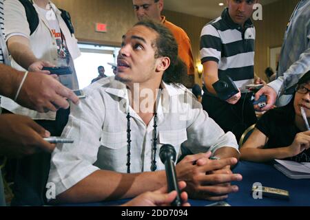 NO FILM, NO VIDEO, NO TV, NO DOCUMENTARY - Florida's Joakim Noah talks to reporters during a news conference for the NBA pre-draft camp at the Radisson Resort Orlando-Celebration, on May 31, 2007, in Orlando, FL, USA. Photo by Stephen M. Dowell/Orlando Sentinel/MCT/Cameleon/ABACAPRESS.COM Stock Photo