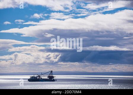 Industrial ship in Punta Arenas port, Magallanes and Antartica Chilena Region, Chilean Patagonia, Chile, South America Stock Photo