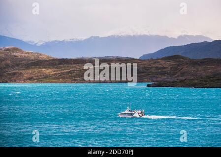 Lago Pehoe Ferry, Torres del Paine National Park, Patagonia, Chile, South America Stock Photo