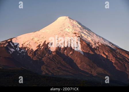 Sunset at Osorno Volcano, Vicente Perez Rosales National Park, Chilean Lake District, Chile, South America Stock Photo