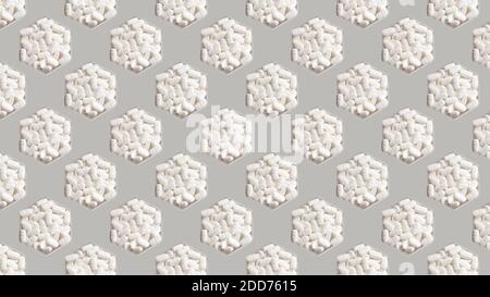 White medical pills in hexagonal jars on gray background Stock Photo