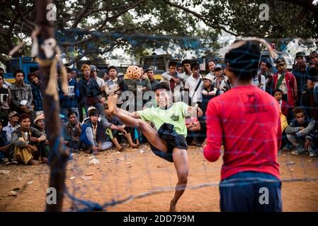 Chin Lone, traditional sport in Myanmar played with a bamboo ball ...