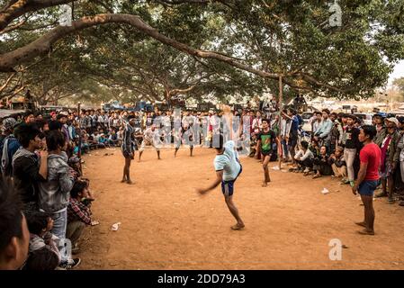 Chin Lone, traditional sport in Myanmar played with a bamboo ball ...