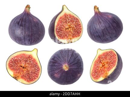 Set of whole and sliced figs isolated on white Stock Photo