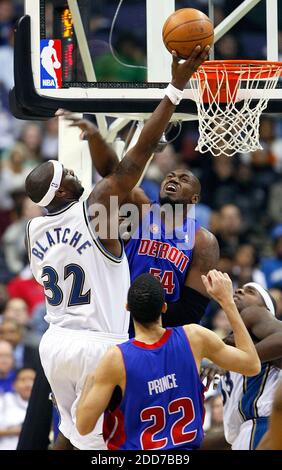 NO FILM, NO VIDEO, NO TV, NO DOCUMENTARY - Washington Wizards Andray Blatche (32) is fouled by Detroit Pistons Jason Maxiell (54) during their game played at the Verizon Center in Washington, DC, USA on January, 2, 2008. Detroit Pistons won 106-93. Photo by Harry E. Walker/MCT/ABACAPRESS.COM Stock Photo