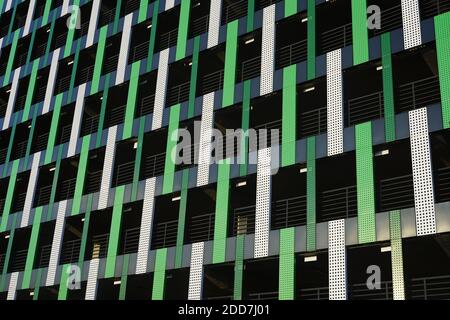 Exterior wall of multi-level overground parking, beautiful green facade Stock Photo