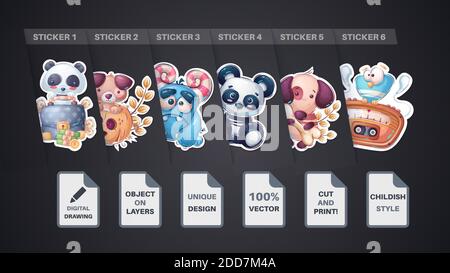 Set cute animal cartoon sticker. Vector eps 10 Stock Vector