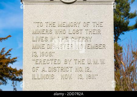 Cherry, Illinois / United States - November 23rd, 2020:  Mine disaster monument in small town cemetery. Stock Photo