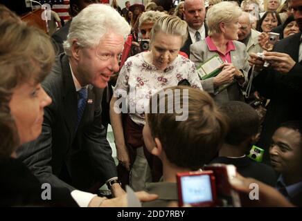 NO FILM, NO VIDEO, NO TV, NO DOCUMENTARY - Former President Bill Clinton shakes hands with the crowd after making a campaign stop in support of his wife, Democratic presidential candidate Sen. Hillary Clinton, at the Cary Senior Center in Cary, NC, USA, on March 21, 2008. Photo by Corey Lowenstein/Raleigh News & Observer/MCT/ABACAPRESS.COM Stock Photo