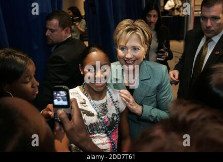 NO FILM, NO VIDEO, NO TV, NO DOCUMENTARY - Democratic presidential candidate Sen. Hillary Clinton (D-NY) poses for a photo with Jamika Hamlett, 16, of Durham, after speaking to supporters at Wake Tech Community College in Raleigh, NC, USA on Thursday March 27, 2008. Photo by Corey Lowenstein/Raleigh News & Observer/MCT/ABACAPRESS.COM
