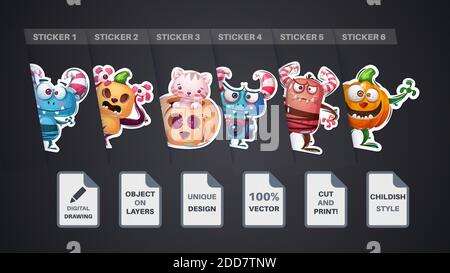 Set halloween sticker. Cartoon character. Vector eps 10 Stock Vector