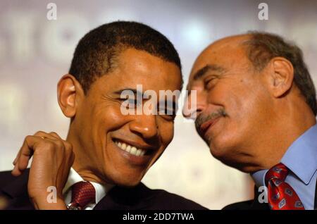 NO FILM, NO VIDEO, NO TV, NO DOCUMENTARY - Democratic presidential hopeful Sen. Barack Obama (D-IL) talks with AFL-CIO president Bill George prior to his speech at the PA statewide AFL-CIO convention at the Sheraton Center City Hotel in Philadelphia, Pennsylvania, USA on April 1, 2008. Photo by Sarah J. Glover/Philadelphia Inquirer/MCT/ABACAPRESS.COM Stock Photo