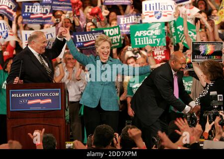 NO FILM, NO VIDEO, NO TV, NO DOCUMENTARY - Democratic presidential hopeful New York Senator Hillary Rodham Clinton takes the stage with Pennsylvania Governor Edward G. Rendell (L), as (L-R) Philadelphia Mayor Michael Nutter welcomes Hillary's mother Dorothy Rodham to celebrate Hillary's win in the Pennsylvania primary in Philadelphia, PA, USA on Tuesday, April 22, 2008. Photo by Eric Mencher/Philadelphia Inquirer/MCT/ABACAPRESS.COM Stock Photo