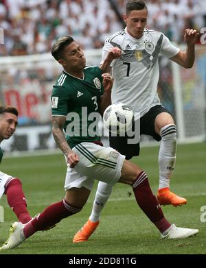 Julian Draxler of Germany here with Carlos Salcedo of Mexico during the 2018 FIFA World Cup Russia game, Germany vs Mexico in Luzhniky Stadium, Moscow, Russia on June 17, 2018. Mexico won 1-0. Photo by Giuliano Bevilacqua/ABACAPRESS.COM Stock Photo