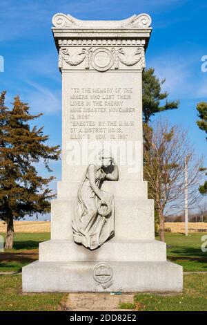 Cherry, Illinois / United States - November 23rd, 2020:  Mine disaster monument in small town cemetery. Stock Photo