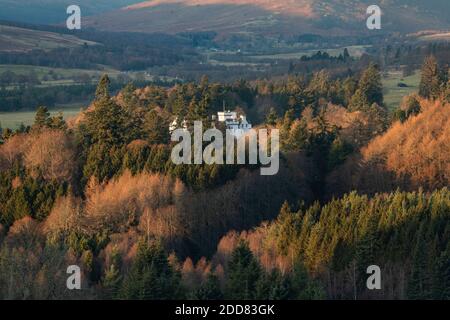 Blair Atholl Castle surrounded in autumn trees, Perthshire, Highlands of Scotland, United Kingdom, Europe Stock Photo