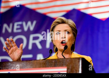 NO FILM, NO VIDEO, NO TV, NO DOCUMENTARY - Sen. Hillary Clinton (D-NY) addresses the New York delegation at the Sheraton Hotel prior to the Democratic National Convention in Denver, CO, USA, on August 25, 2008. Photo by Brian Baer/Sacramento Bee/MCT/ABACAPRESS.COM Stock Photo