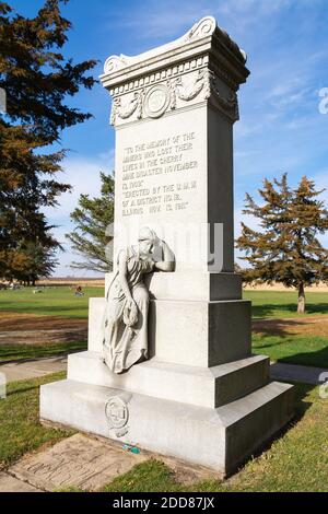 Cherry, Illinois / United States - November 23rd, 2020:  Mine disaster monument in small town cemetery. Stock Photo