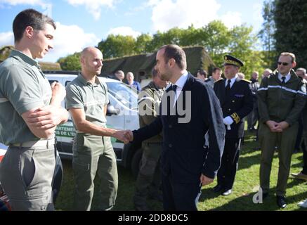 French Junior Minister attached to the Minister of Ecological and Inclusive Transition Sebastien Lecornu visits The Reserve De La Grand'Mare with the ONCFS (Office national de la chasse et de la faune sauvage) and the Federation des Chasseurs de l'Eure on September 7, 2018. Photo by Christian Liewig/ABACAPRESS.COM. Stock Photo