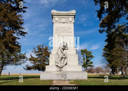 Cherry, Illinois / United States - November 23rd, 2020:  Mine disaster monument in small town cemetery. Stock Photo