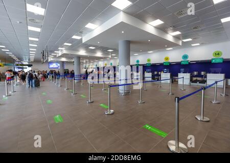 Corfu, Greece - September 20, 2020: Terminal of Corfu Airport in Greece. Stock Photo