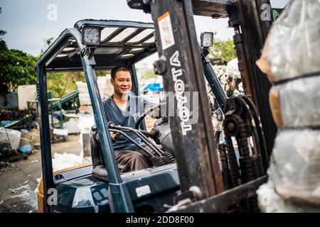 Plastic recycling centre, New Territories, Hong Kong, China Stock Photo