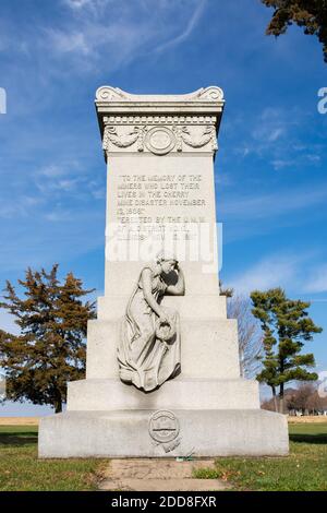 Cherry, Illinois / United States - November 23rd, 2020:  Mine disaster monument in small town cemetery. Stock Photo