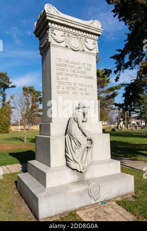 Cherry, Illinois / United States - November 23rd, 2020:  Mine disaster monument in small town cemetery. Stock Photo