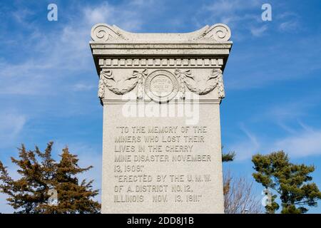 Cherry, Illinois / United States - November 23rd, 2020:  Mine disaster monument in small town cemetery. Stock Photo