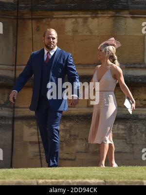 James Haskell and Chloe Madeley arrive at St George s Chapel at Windsor Castle for the wedding of Meghan Markle and Prince Harry Stock Photo Alamy