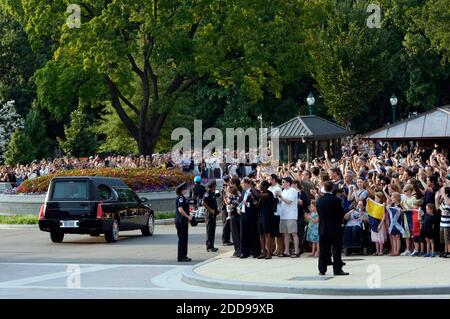 NO FILM, NO VIDEO, NO TV, NO DOCUMENTARY - The hearse bearing Sen. Edward Kennedy leaves the U.S. Capitol after a short ceremony on the steps of the Senate in Washington, DC, USA, Saturday, August 29, 2009. Photo by Jamie Rose/MCT/ABACAPRESS.COM Stock Photo