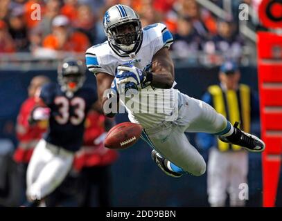 NO FILM, NO VIDEO, NO TV, NO DOCUMENTARY - Detroit Lions' Brandon Pettigrew drops a first quarter pass during an NFL football game against the Chicago Bears at Soldier Field in Chicago, IL, USA on October 4, 2009. The Bears won of 48-24. Photo by Scott Strazzante/Chicago Tribune/MCT/Cameleon/ABACAPRESS.COM Stock Photo