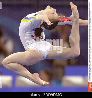 NO FILM, NO VIDEO, NO TV, NO DOCUMENTARY - © Joe Rossi/KRT/ABACA. 20743-1. Sydney-Australia, 19/9/2000. Romania's Andreea Raducan performs her floor routine during the women's gymnastics team finals at the 2000 Sydney Olympics. Romania won the gold medal and the Russians received the silver medal. Stock Photo