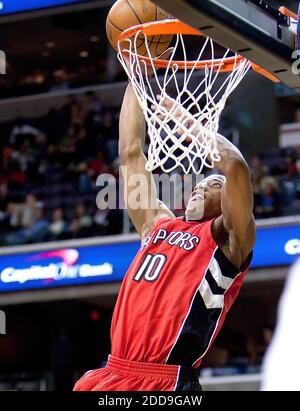 NO FILM, NO VIDEO, NO TV, NO DOCUMENTARY - Toronto Raptors DeMar DeRozan (10) scores on a slam dunk against the Washington Wizards during their game played at the Verizon Center in Washington, DD, USA on December 4 , 2009. Toronto defeated Washington 109-107. Photo by Harry E. Walker/MCT/ABACAPRESS.COM Stock Photo