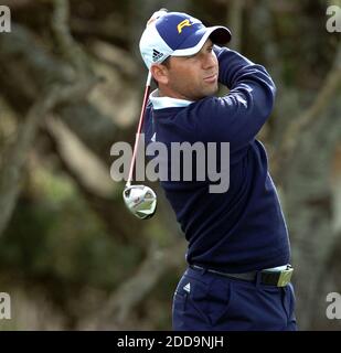 NO FILM, NO VIDEO, NO TV, NO DOCUMENTARY - Sergio Garcia tees off on the fifth hole during the first round of the AT&T Pebble Beach National Pro-Am at the Monterey Peninsula Country Club Shore Course in Pebble Beach, in California, USA on February 11, 2010. Photo by Dan Honda/MCT/Cameleon/ABACAPRESS.COM Stock Photo