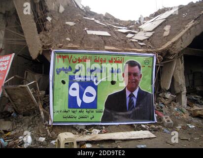NO FILM, NO VIDEO, NO TV, NO DOCUMENTARY - Iraqi campaign posters are displayed throughout Baghdad, Iraq, even on the sites of collapsed or bombed-out buildings, in Baghdad, Iraq on February 26, 2010, ahead of the March 7 parliamentary elections. Photo by Hannah Allam/MCT/ABACAPRESS.COM Stock Photo