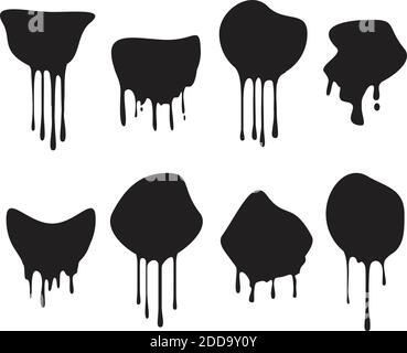 Black splash isolated on white background. Ink drips vector outline image. Set icon. Stock Vector