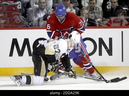 NO FILM, NO VIDEO, NO TV, NO DOCUMENTARY - Montreal Canadiens defenseman P.K. Subban (76) brings down Pittsburgh Penguins center Sidney Crosby (87) during the first period in Game 4 of the NHL Eastern Conference semifinals at the Bell Centre in Montreal, Canada on May 6, 2010. Photo by Pierre Obendrauf/Montreal Gazette/Canwest News Service/MCT/ABACAPRESS.COM Stock Photo