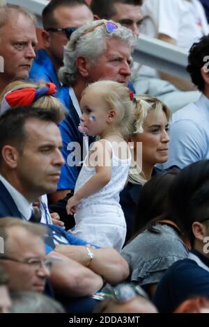 France's Antoine Griezmann wife Erika Choperana and their daughter Mia  during the 2018 FIFA World Cup Russia game, France vs Denmark in Luznhiki  Stadium, Moscow, Russia on June 26, 2018. France and